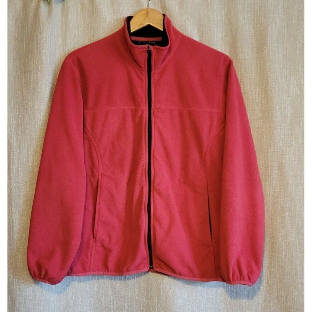 Lands' End Red Fleece Jacket Women Full Zip Zip Pocket Front Size Medium 10-12
